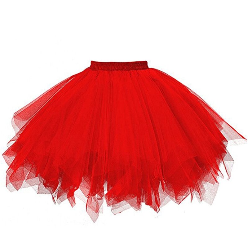 Tulle งานแต่งงานอุปกรณ์เสริม Petticoat สั้นลื่นชุดสีแดงและสีขาว Tutu กระโปรง Puffy Rockabilly Crinoline สำหรับสาว
