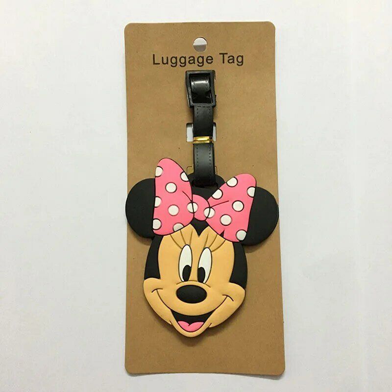 Disney-etiqueta de viaje portátil de silicona con diseño de Mickey, accesorios de viaje para maleta, con soporte para identificación