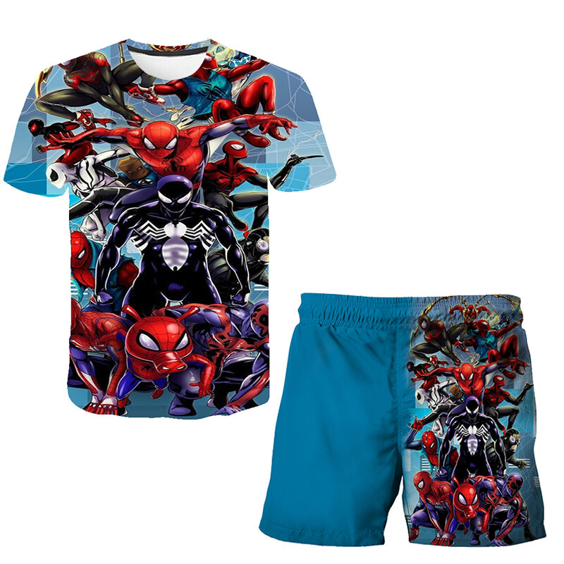 Conjunto de camiseta de superhéroes de Marvel para niños y niñas, ropa de Cosplay de Spiderman, regalo para niños y niñas, conjunto de 2 piezas