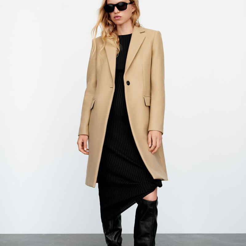 2022 outono feminino novo estilo moda terno colarinho um botão unisex lã mistura manga longa casaco jaqueta