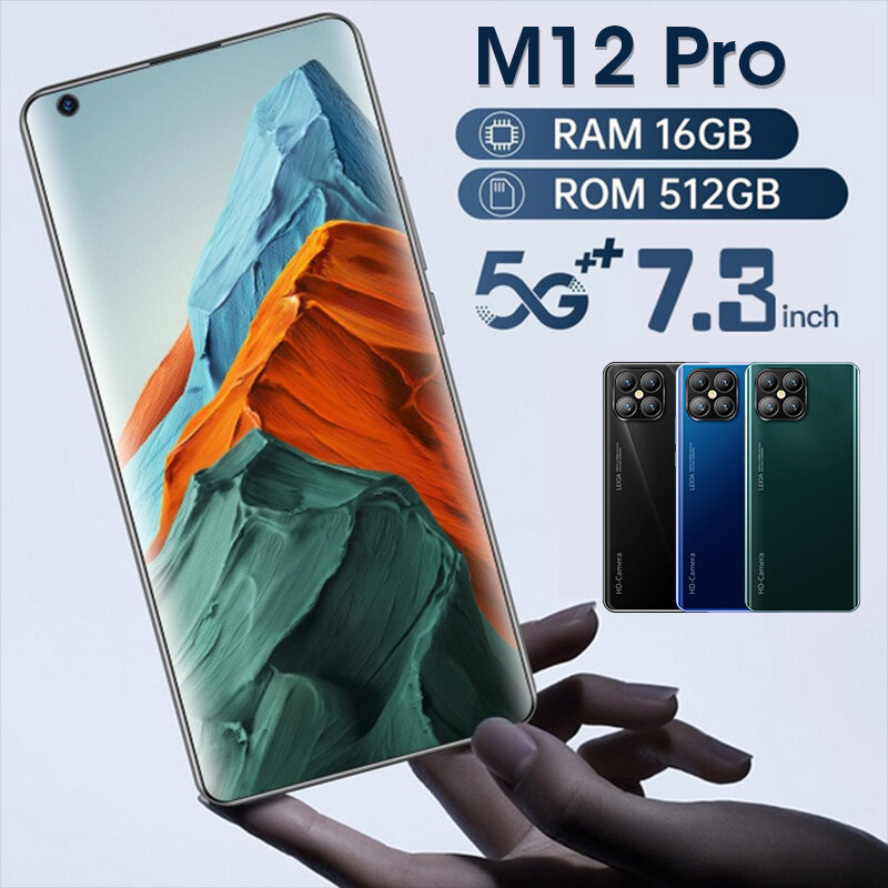 2022 Original M12 Pro Global Version 7.3 inch Smartphone 16+512GB cellphone 48MP Mobile Phones 5G Network Unlocked celular