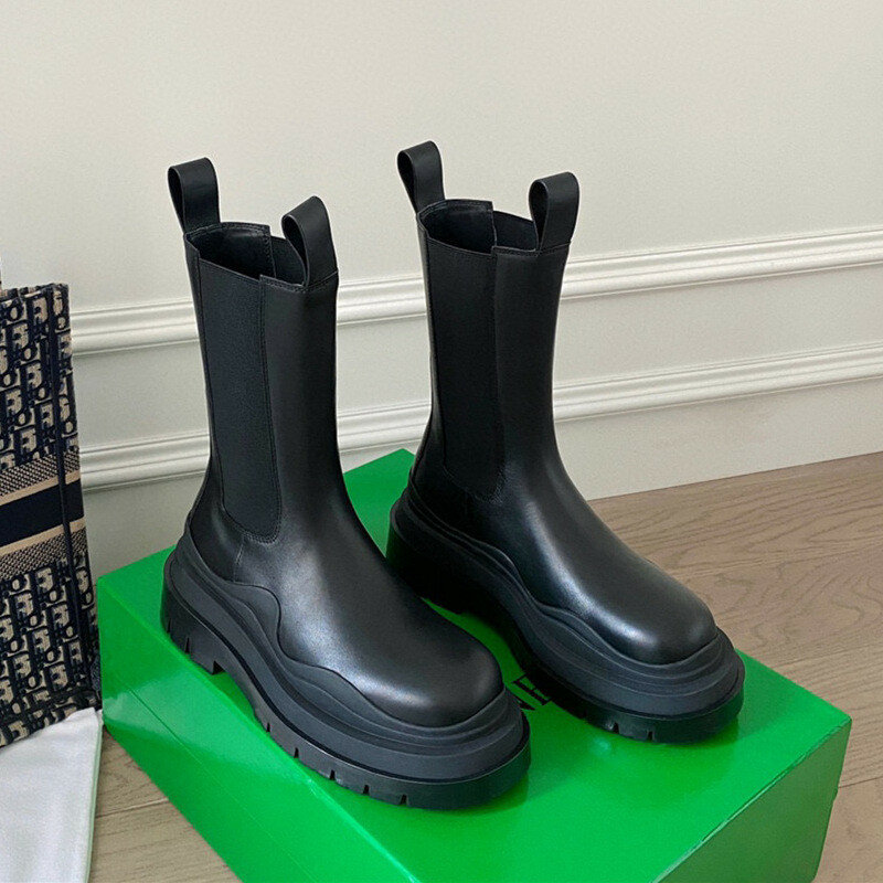 Botas de felpa de piel auténtica para hombre y mujer, zapatos de cuña con plataforma, sin cordones, de alta calidad, a la moda, Unisex, 2022