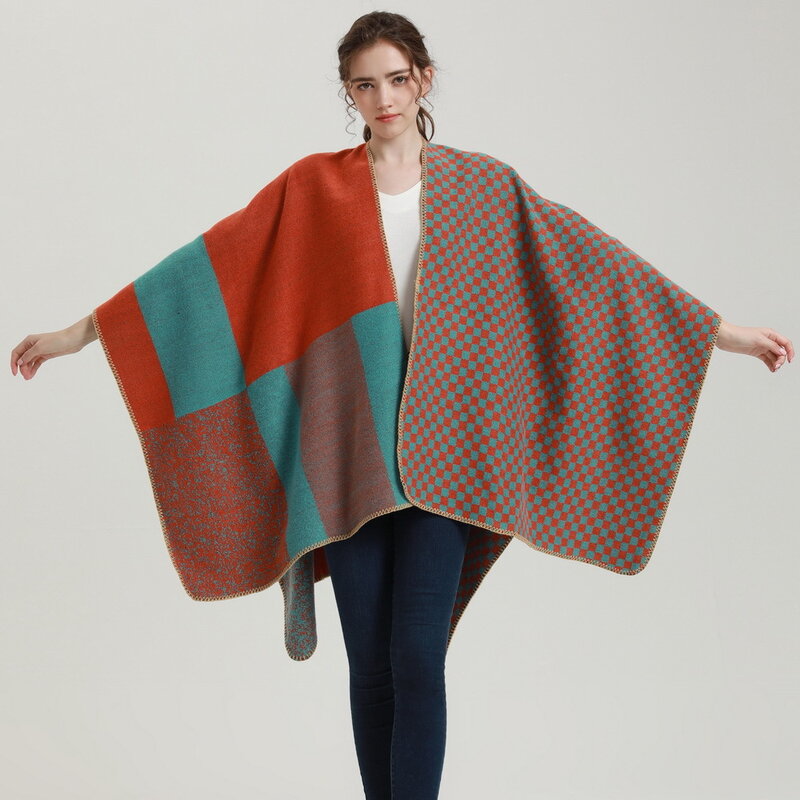 Poncho de alta calidad para mujer, Pashmina de chales de 130x135cm, Bufanda de invierno, Bufanda, silenciador, Cachemira, suave y gruesa, manta de diseñador