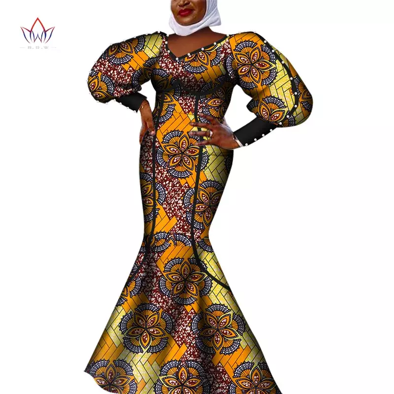 Outono ancara vestidos de manga longa para a mulher festa de casamento casual data peals vestidos femininos africano roupas de festa wy8072