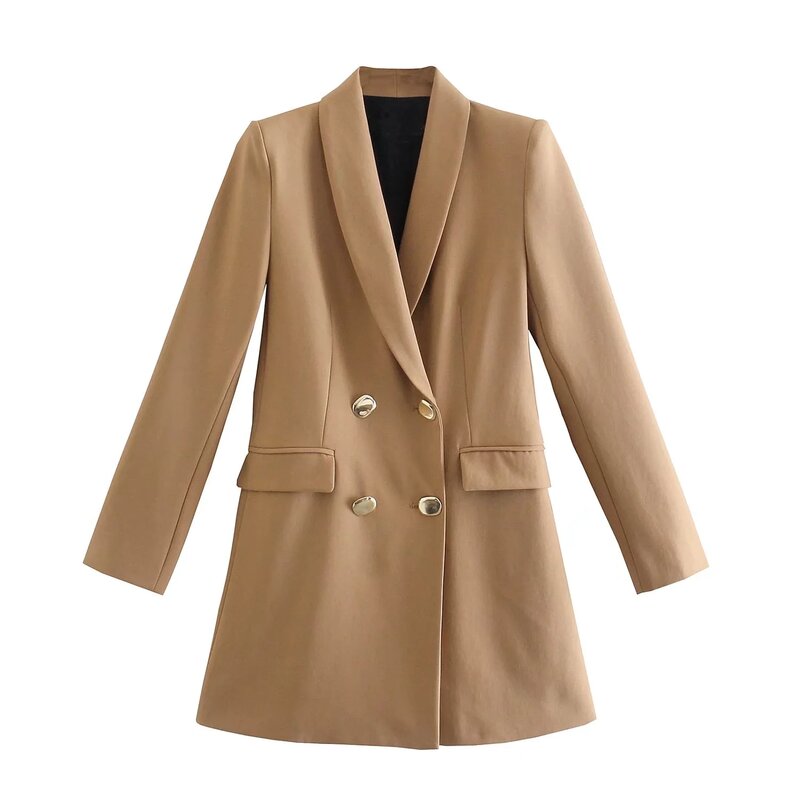 Long Blazer Women Coat Spring 2022 Fashion Office Casual Blazers Woman Double Breasted Long Sleeve Suit Jacket
