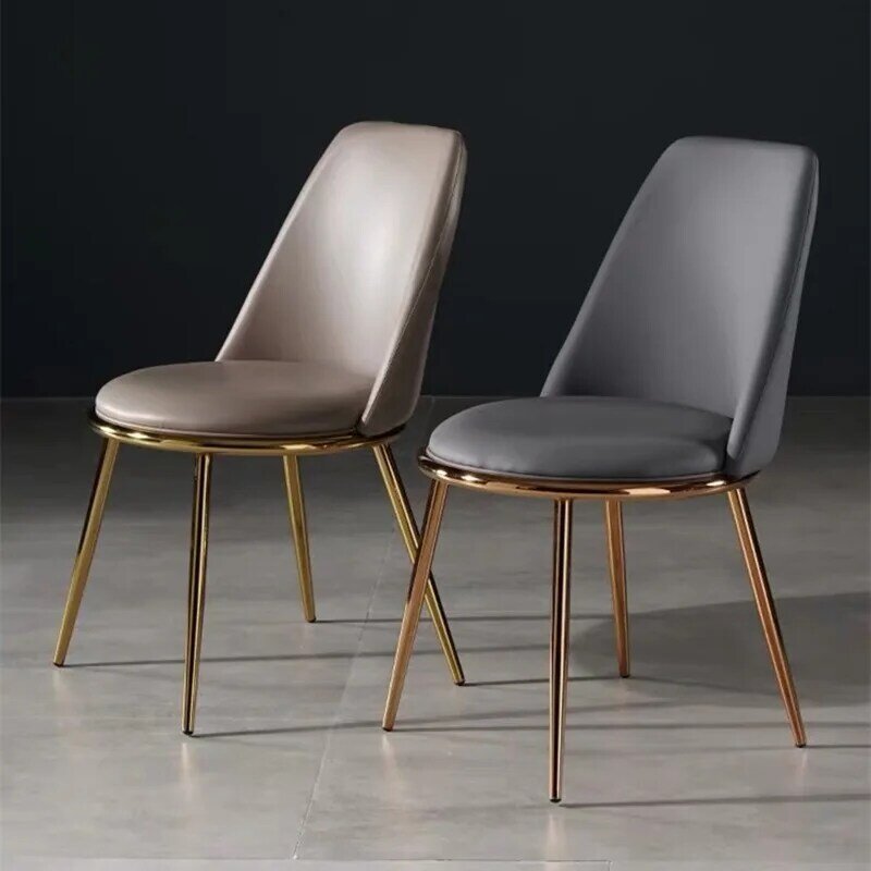 Dining Chair Nordic Light Luxury Simple Modern Home Hotel Restaurant Stool Creative Art Leather Back Metal Fashion Furniture