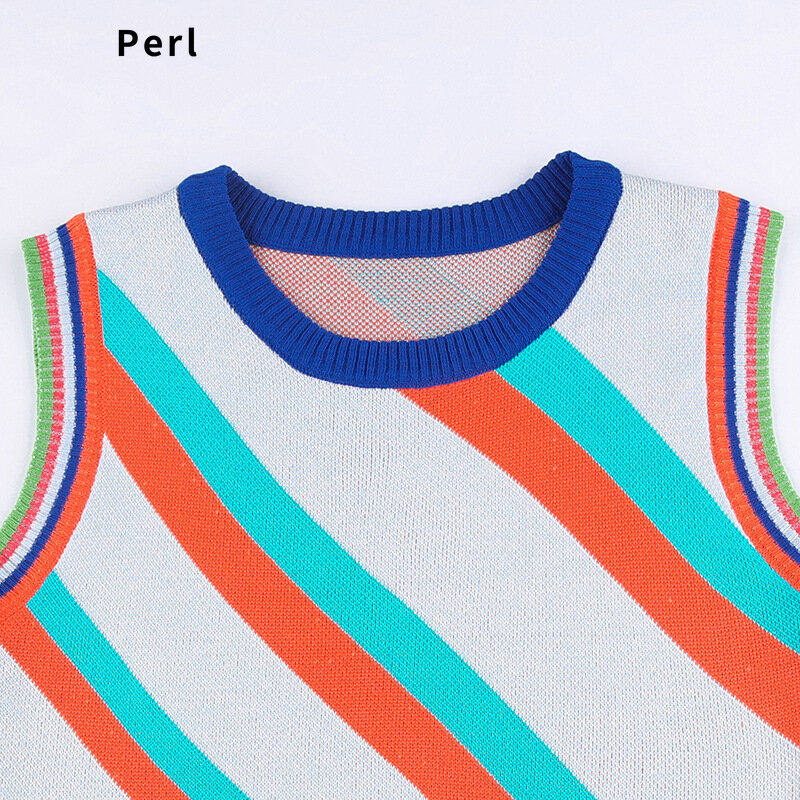 Комплект из двух предметов Perl в контрастную клетку в стиле пэчворк, женская одежда, разноцветный вязаный спортивный костюм, женский комплек...