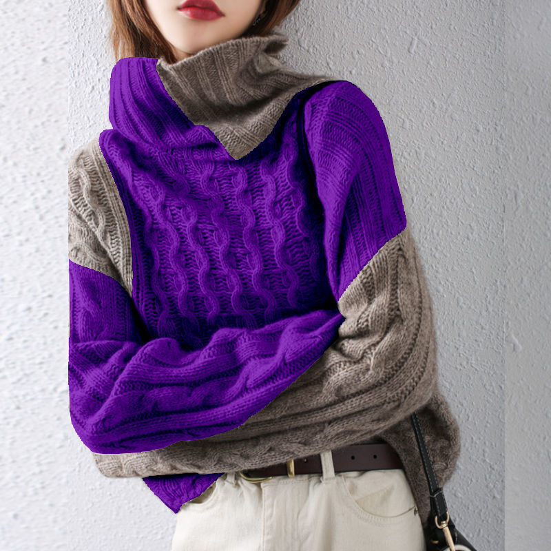 Gola alta camisola feminina inverno manga longa cor combinando pulôver novo solto commuter topo com camisola de fundo