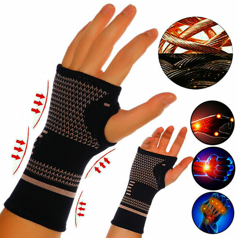 Suporte de pulso de cobre profissional ginásio pulseira esporte segurança compressão luva ginásio guarda pulso artrite manga palma mão bracer