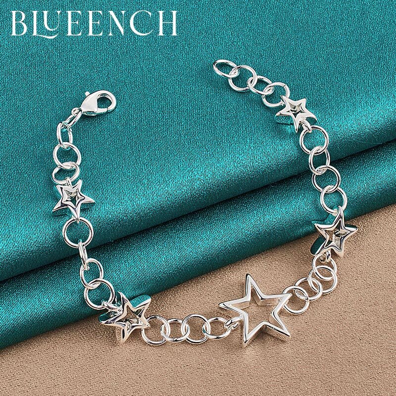 Blueench – Bracelet rectangulaire incurvé en argent Sterling 925 pour femmes et hommes, breloque de personnalité, bijoux à la mode