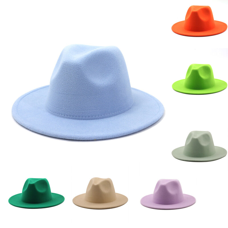 QBHAT осень-зима, Женская сценическая фетровая шляпа, шляпы с большими полями для женщин, женская винтажная церковная шляпа, Панама, зеленая дж...