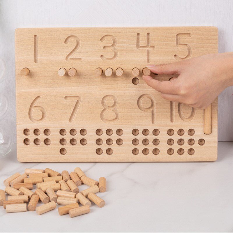 Montessori Intellectual Wooden Number Board Toy for Children Educational Learning Counting Puzzle Toy Basic Math Game for Kids