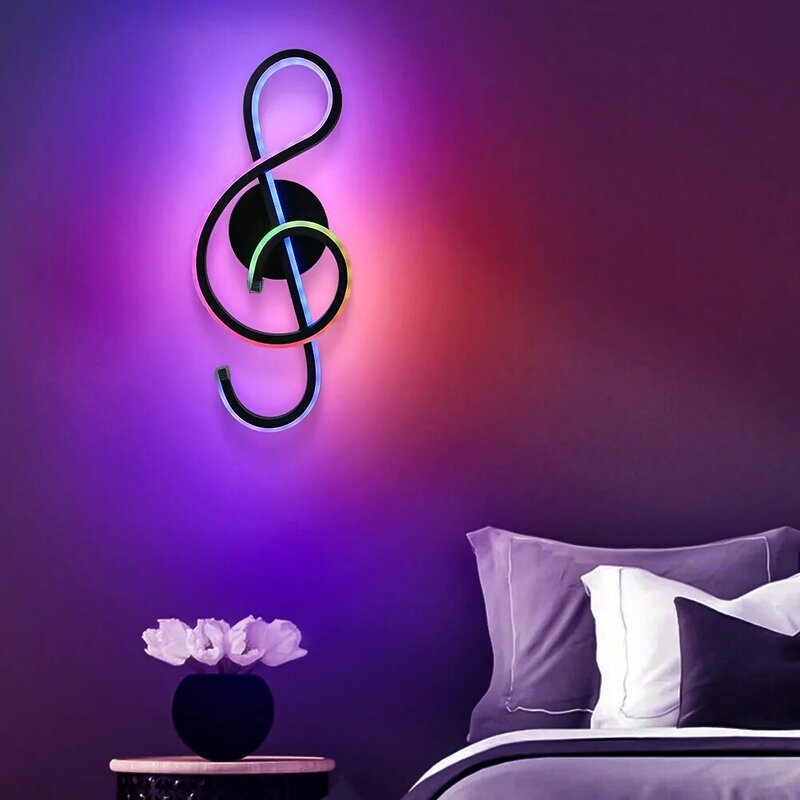 RGB Wall Lamp Bedroom Beside Wall Light Music Clef Shape Night Light Home Indoor Living Room Lighting Decoration
