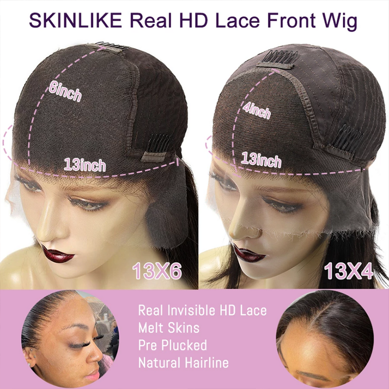 Iwish-Peluca de cabello humano liso de 13x6 para mujer, postizo de encaje Frontal HD, transparente, 13x4