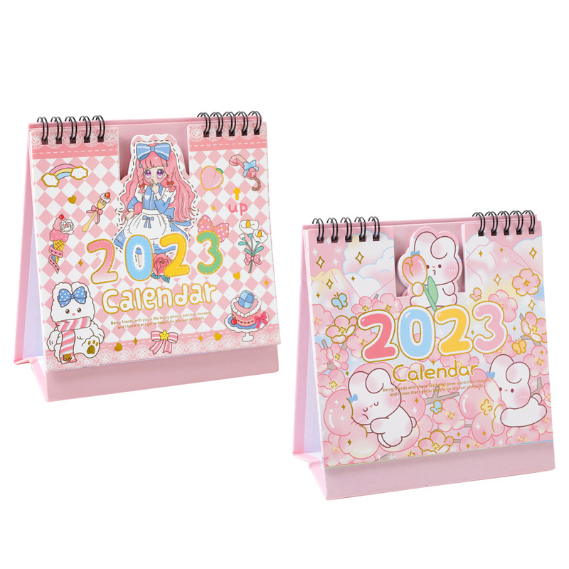 Calendari da tavolo decorativi da 2 pezzi calendari mensili dei cartoni animati calendari in piedi Kawaii