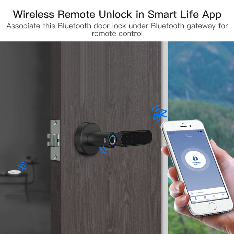 Bluetooth Tuya Smart Door Lock Multiple Unlocking Fingerprint Lock, Security Intelligent Smart Life APP Password RFID Door Lock