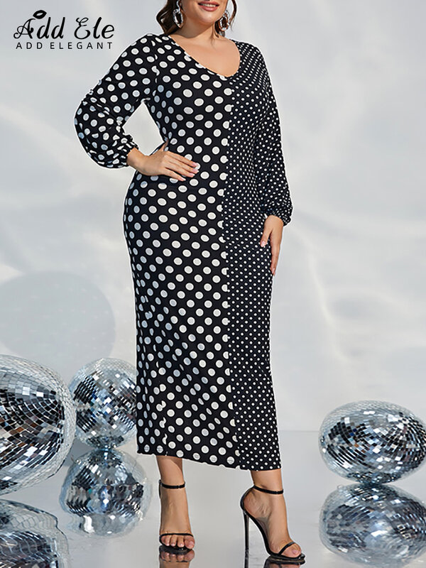 우아한 여성용 플러스 사이즈 연필 바디콘 드레스, 2022 가을 매칭 패널 디자인 v넥 세련된 긴 소매 의류 B868