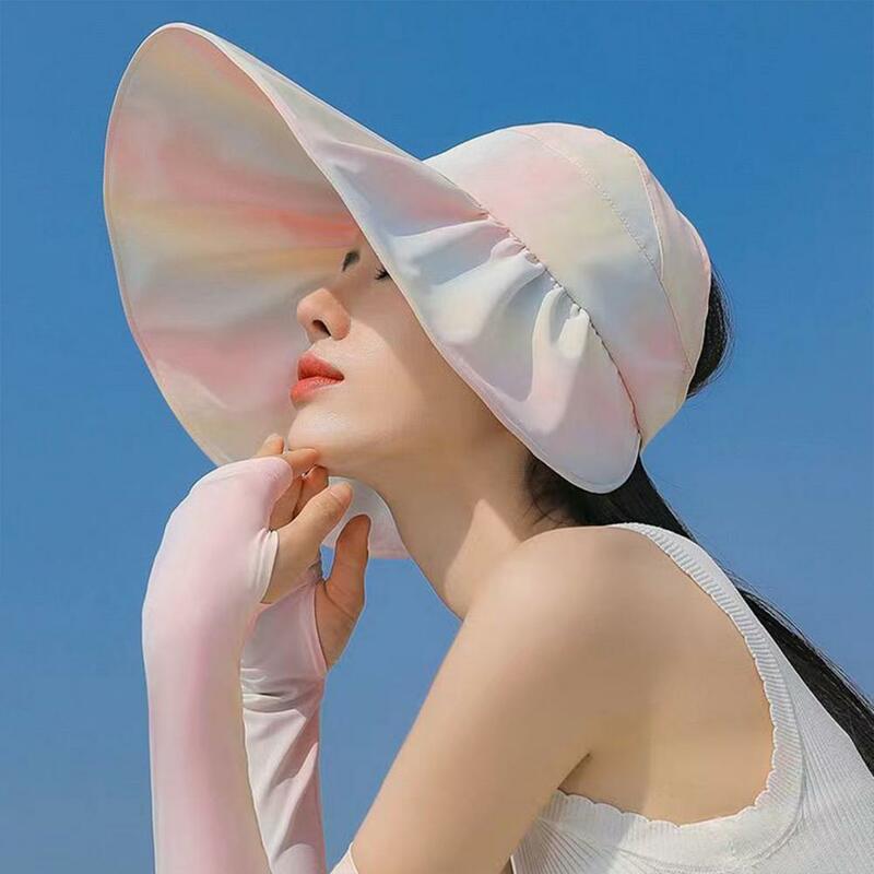 Chapéu de sol feminino arco-íris cor proteção uv rosto proteções doce respirável protetor solar aba larga praia chapéu para o verão