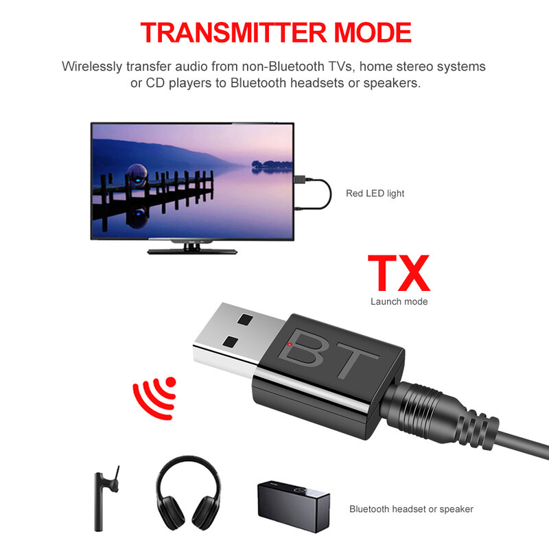 JCKEL USB Bluetooth 5.0 Transmitter Receiver Stereo Bluetooth RCA USB 3.5mm AUX For TV PC Headphones Home Stereo Car HIFI Audio