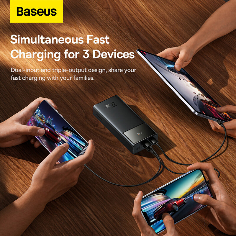 Baseus-batería externa portátil PD de 20W, Powerbank de carga rápida de 30000mAh para iPhone, Xiaomi, Poco, 20000 W