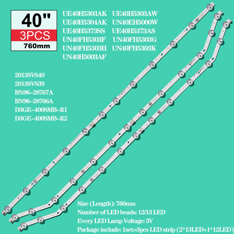 (new kit) 3pcs 12/13LED 76CM LED strip for 40inch Sam_sung UH40H6203AF 2013SVS40 LM41-00001V LM41-00001W BN96-28766A BN96-28767A