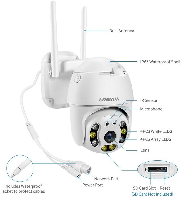 IP 1080P PTZ Wifi Camera  DEATTI or TMEZON Surveillance Camera Outside Two-way Audio PIR Motion Detect Support 128G SD