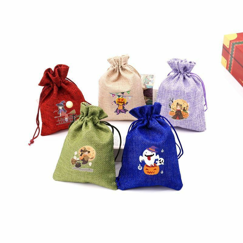 6PCS Funny Halloween Candy Bag Cartoon Pattern To Ask Sugar Bag Snacks Biscuits Bunch Mouth Drawstring Bunch Mouth Small Bag