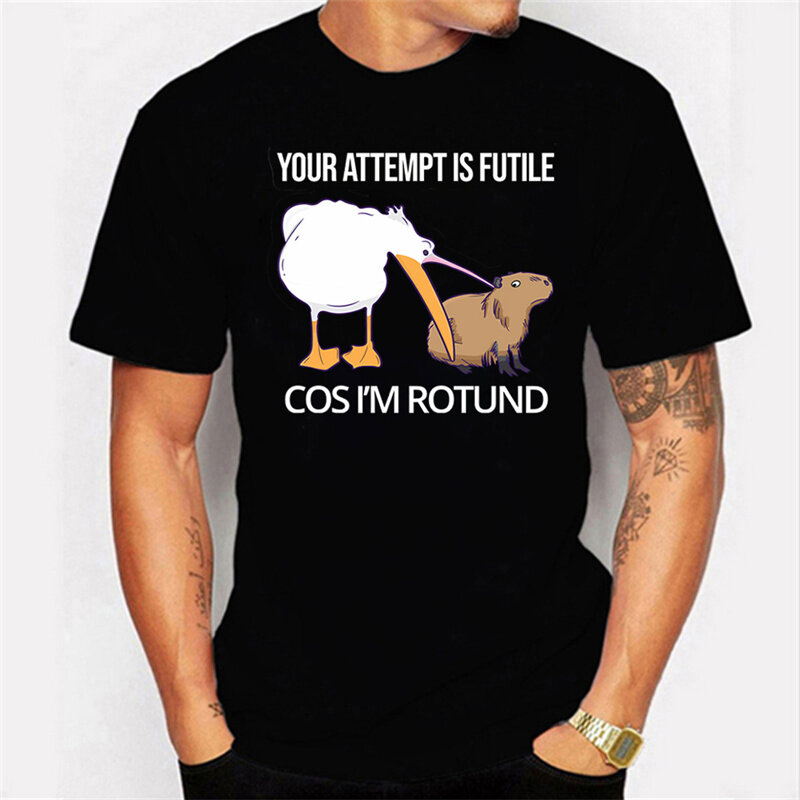 T-shirt pour homme, Streetwear, Hip-Hop, en coton, surdimensionné, humoristique et mignon, avec impression de "je suis Rotund", Capybara Pelican