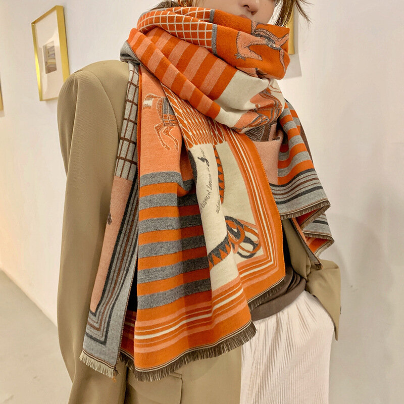 Sciarpa di Cashmere invernale di moda per le donne coperta di Pashmina sciarpa di cavallo scialli avvolge Foulard femminile sciarpe calde spesse di marca di lusso