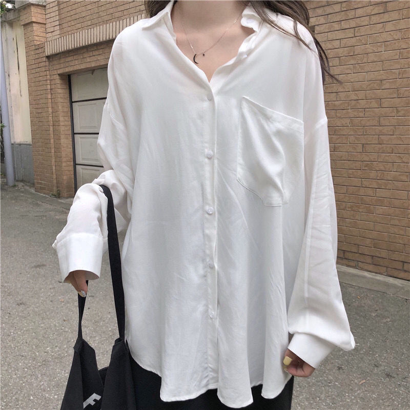 Outono verão blusa das mulheres topos lanterna manga camisa branca meados de comprimento senhoras túnica cor sólida blusa feminina chemise femme