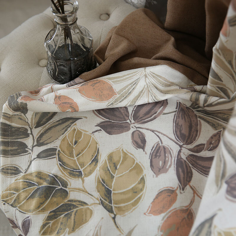 Tirai Maple Musim Gugur untuk Ruang Tamu Kamar Tidur Negara Amerika Modern Minimalis Katun Retro Nordic dan Tirai Linen