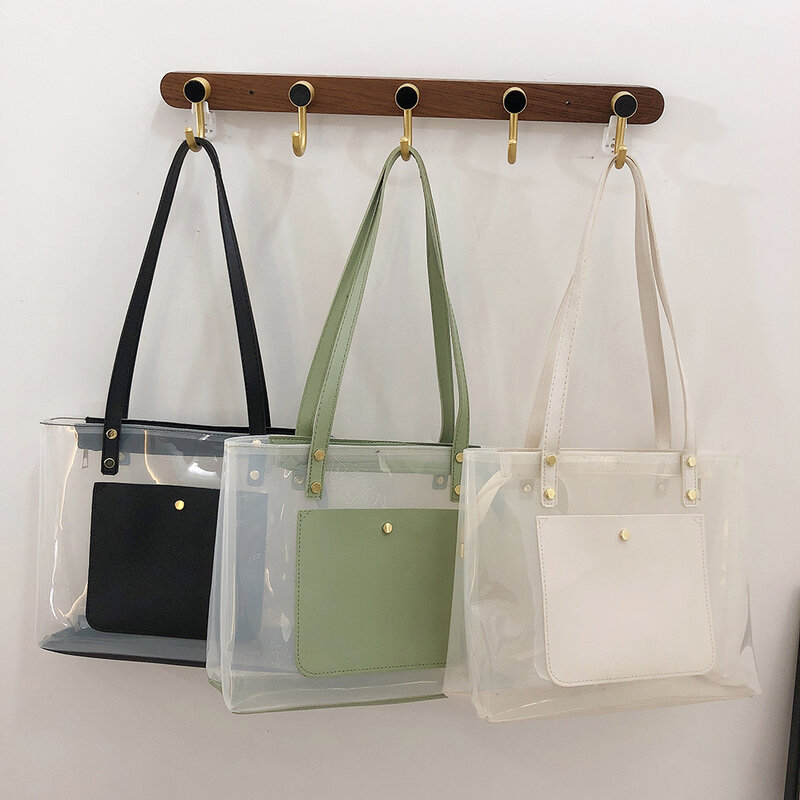 Bolso de mano transparente para mujer, bolsa impermeable de PVC, portátil, de gran capacidad, para la playa y el verano