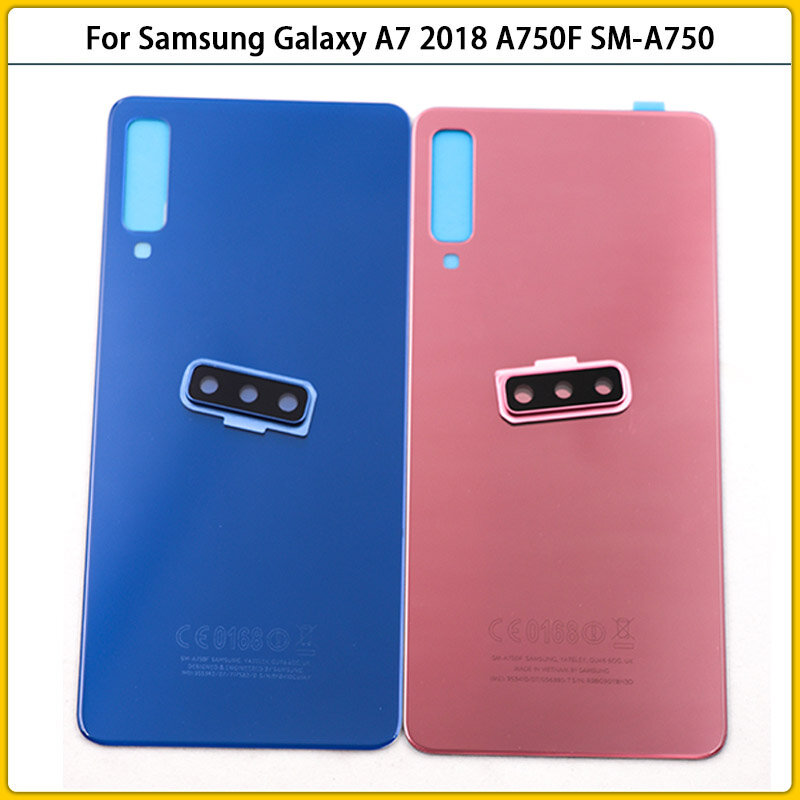 New For Samsung Galaxy A7 2018 A750 A750F SM-A750 Battery Back Cover A750 Rear Door Glass Panel Housing Case Camera Lens Replace