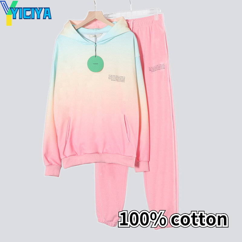 YICIYA Horizon tuta MK gradiente cucito felpa e pantaloni due pezzi set donna donna Jogging abbigliamento sportivo abiti Crop Top