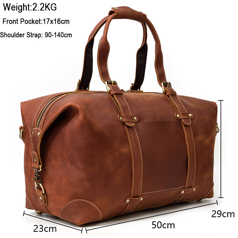 Genuine Crazy Horse Leather Men Travel Diamond Check Bags With Rivet Big HandBag For Male Cowhide Duffel Travelling Bag HA031