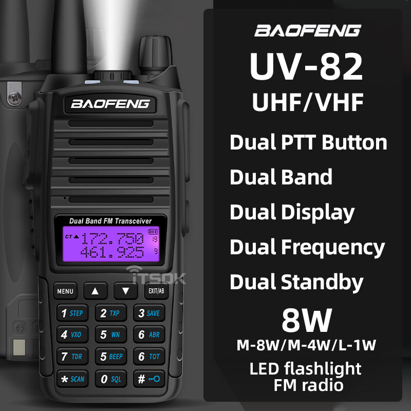 Baofeng-walkie-talkie UV 82, Real, 8W, 5W, radio ham, comunicador Dual PTT de largo alcance, dos vías, portátil, FM, estación de radio cb Amateur