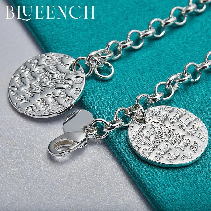 Blueench-pulsera con colgante redondo para mujer, de Plata de Ley 925 con letras, para compromiso, boda, joyería Glamour