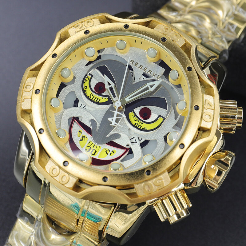 Оригинальные креативные наручные часы в форме Джокера из 18-каратного золота, мужские непобедимые роскошные часы с большим циферблатом ААА, Стальные наручные часы, мужские часы