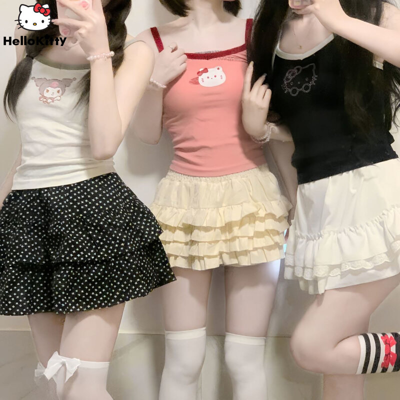 Sanrio Tops Y2k Hello Kitty Tank Tops Korean Style Kawaii Camis Fashion Slim Vest Bratz Clothes For Women Summer Bra Crop Tops