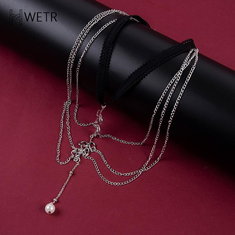 Trendy Female Gold/Silver Metal Chain Multilayer Leg Chain For Women Body Jewelry Bohemian Hollow Leaf Pearl Pendant Thigh Chain