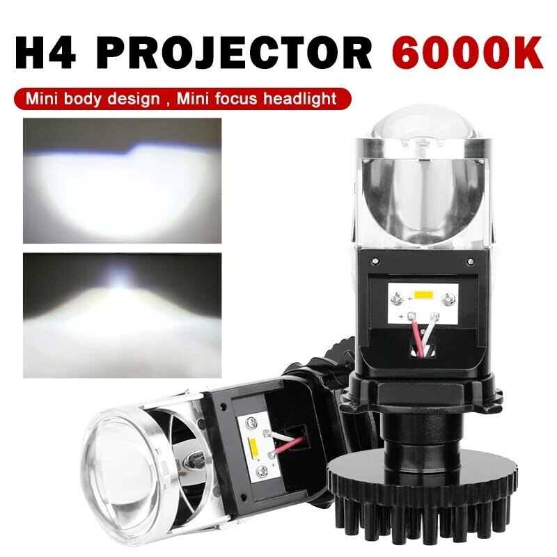 Bi Proyektor Lensa LED H4 Bohlam Mini 110W Canbus 60000LM Lampu Depan Tanpa Kipas untuk Mobil/Motor Lampu Sorot Rendah Tinggi Ganda 9-32V Steker & Permainan