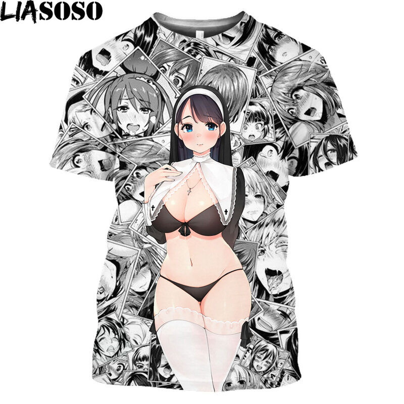 2022 anime quente sexy freira 3d impresso t camisa biquíni menina streetwear homem engraçado t camisas mangas hentai lewd meninas otaku topos t