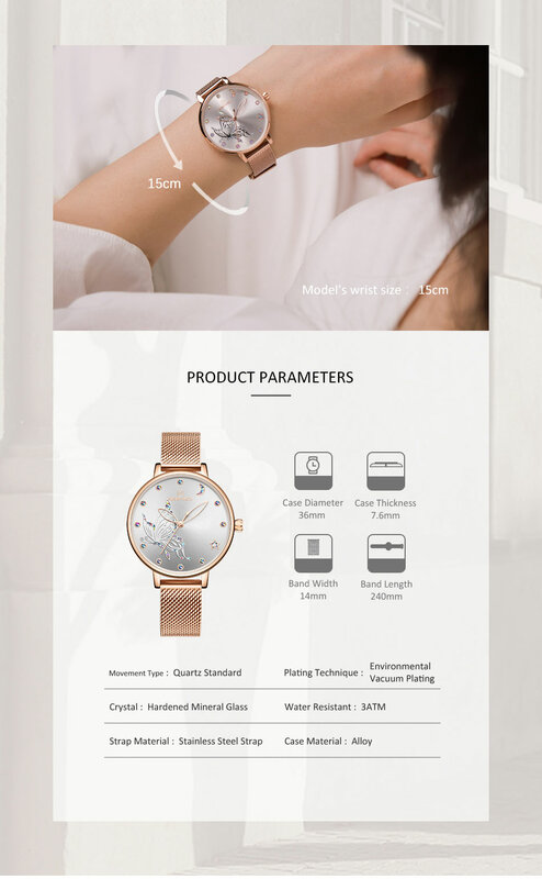 NAVIFORCE-Reloj de cristal de lujo para mujer, relojes de pulsera de malla de acero de oro rosa, pulsera femenina