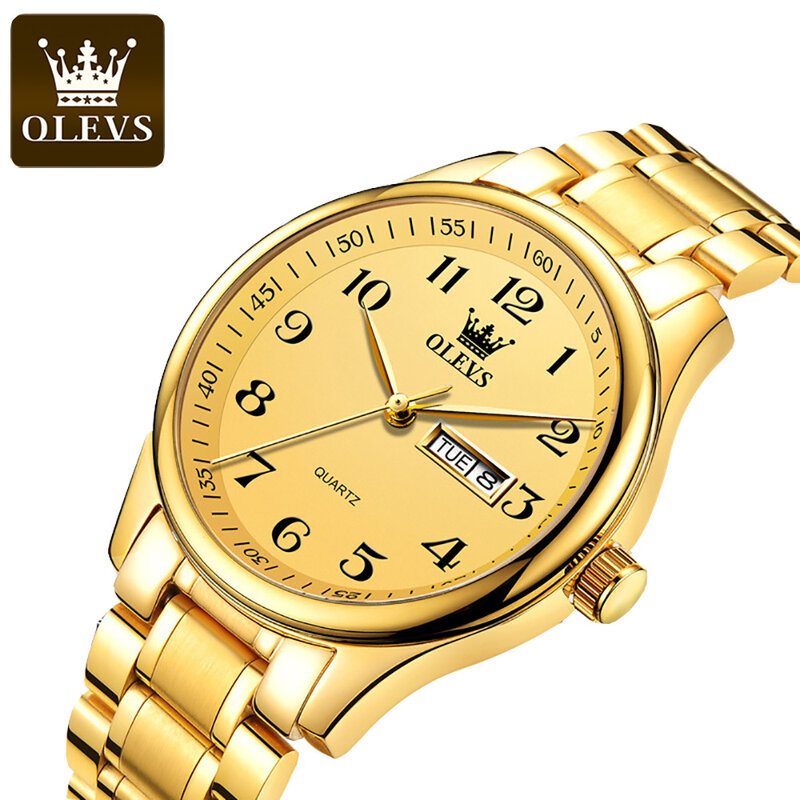 OLEVS سبيكة حزام ساعة غير رسمية للرجال العصرية الفاخرة الكوارتز مقاوم للماء الرجال ساعات المعصم التقويم عرض الأسبوع