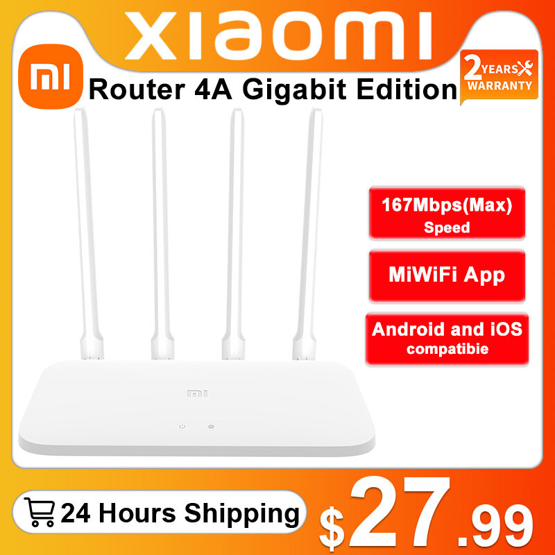 Маршрутизатор Xiaomi Gigabit Version 4A, 2,4 ГГц, 5 ГГц, Wi-Fi, 1167 Мбит/с, Wi-Fi репитер, 128 Мб, DDR3, 4 антенны с высоким коэффициентом усиления, Сетевой удлинитель ...