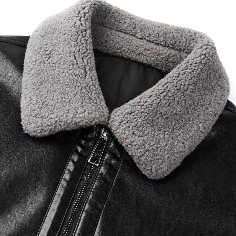 Haining-Chaqueta de plumón de cuero sintético para hombre, abrigo informal cálido con Cuello de piel de pato blanco, Invierno