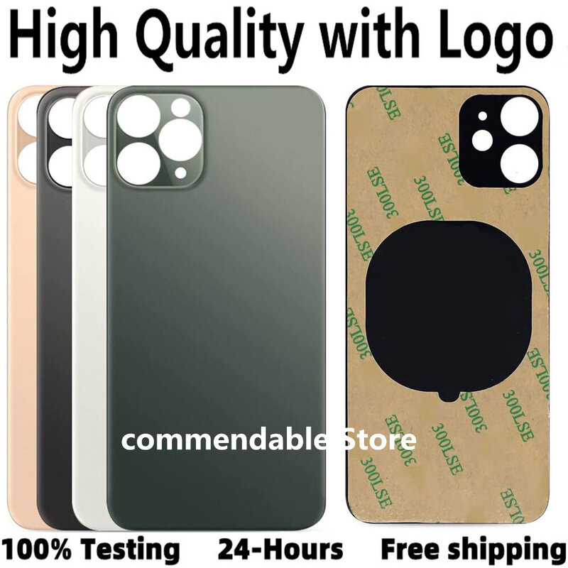 For iPhone 11 Pro Max Back Glass Cover Panel Battery Cover Replacement Parts New With logo Housing Big Hole Camera Rear Glass
