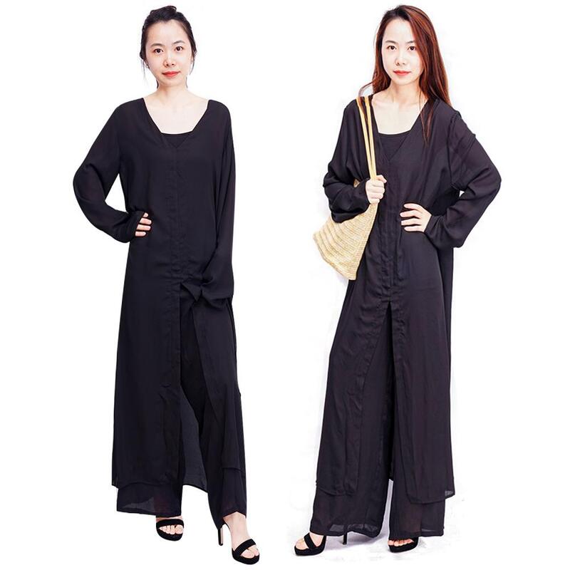 Casual 2 Pieces Women Suit With Long Top & Matching Trouser Loose Cardigan Long-sleeved Top Trousers Suit Women