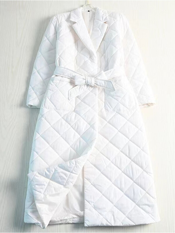 Abrigo largo negro acolchado de algodón para mujer, chaqueta holgada informal coreana con cinturón, talla grande, invierno, 2022
