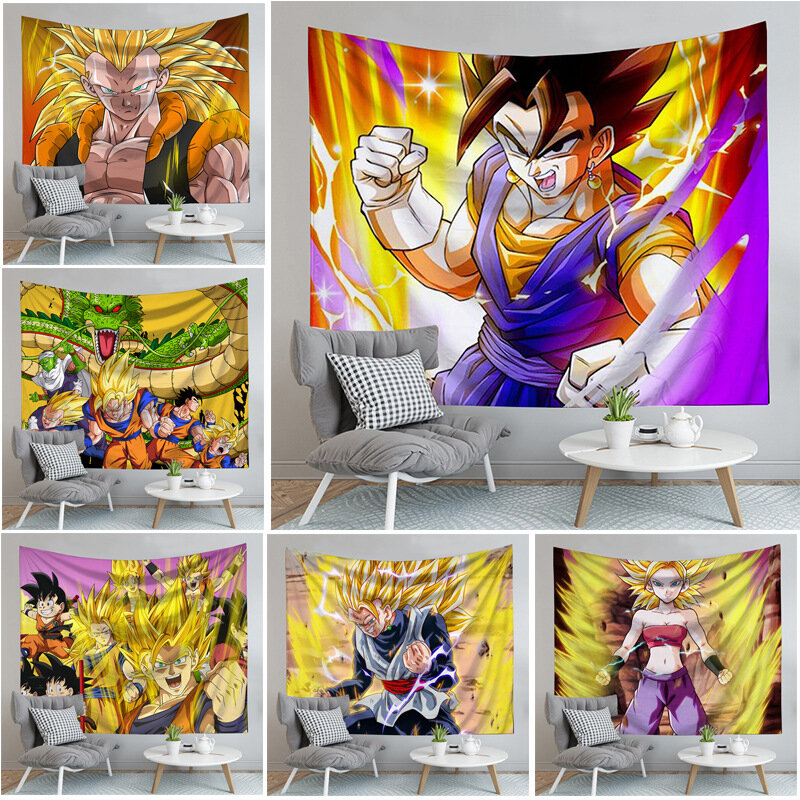Tapiz de Anime de Dragon Ball Z para colgar en la pared, Son Goku Super Saiyan, decoración del hogar, alfombras de pared para decoración de fiesta